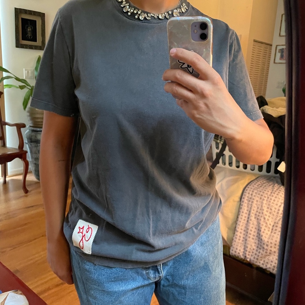 Golden Goose Jeweled Crewneck Tee in Charcoal